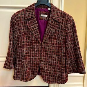 Coldwater Creek Blazer in Plum, Berry & Brown tweed. 3/4 sleeves, Size 16
